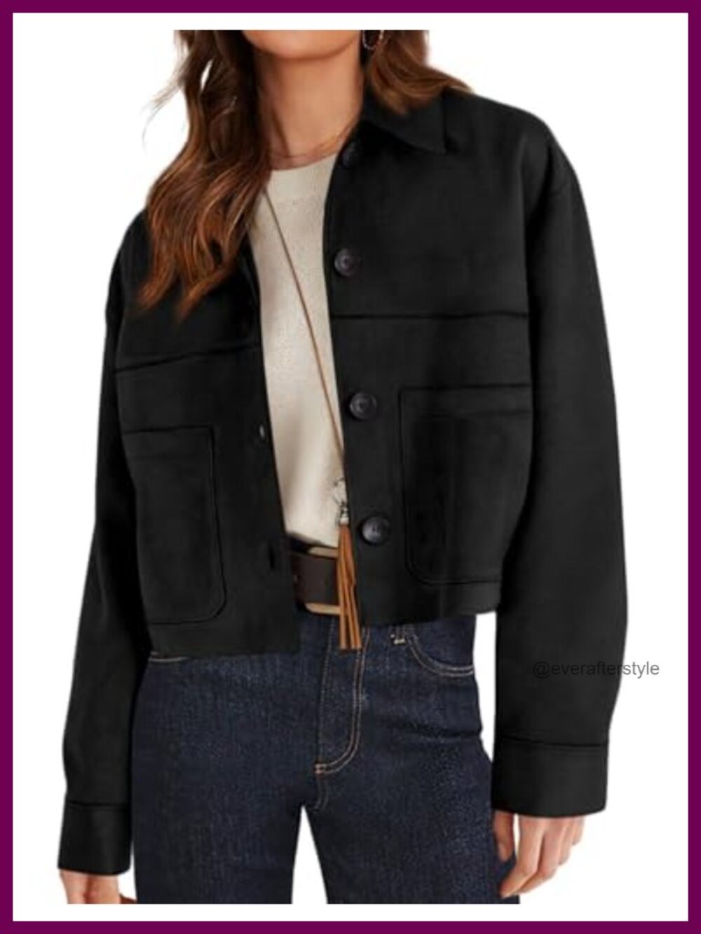 Faux Suede Shacket Jacket Lightweight Cropped Coat Aviator